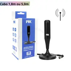 Antena Digital 1,8M / 5M Amplificada - Tv Interna / Externa HDTV / UHF Base Imã