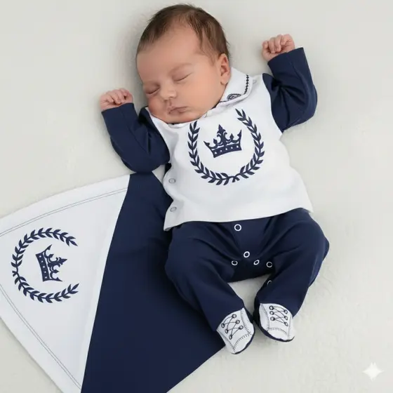 Saída Maternidade Menino Gola Bordada - Roupas Para Bebê/Natal/Ano Novo