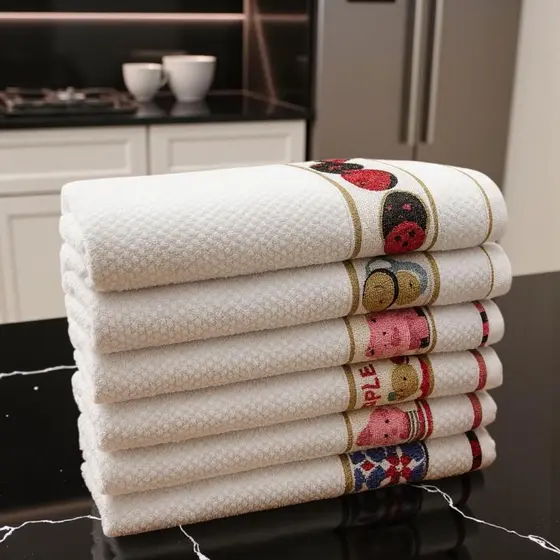 Kit Com 10, 5 Ou 3 Panos de Prato e Copa Jacquard Atoalhado 100% Algodão 40x65cm Alta Absorção Toalha de Cozinha