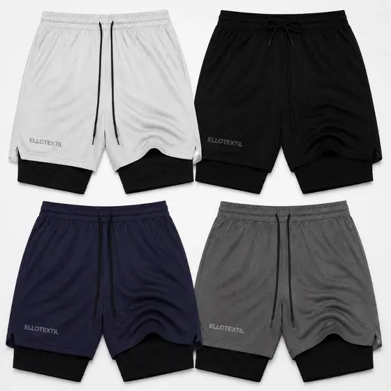 Kit 3 Shorts Bermuda 2 em 1 Masculino Dry Fit Compressão Bolso Celular Academia Treino Corrida Plus Size PP ao G4