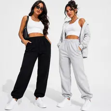 Kit 2 Cal莽as Moletom Jogger Feminina Cintura Alta Punho El谩stico Confort谩vel Academia Inverno Casual Estilosa