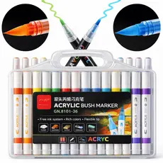 Caneta Marcadora Acrílica Pincel Artístico 12/24/36/48 Cores Vibrantes para Desenho e Pintura DIY