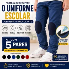 Kit 5 Pares de Joelheira Termocolante Reforço Reparo Calça Escola Infantil