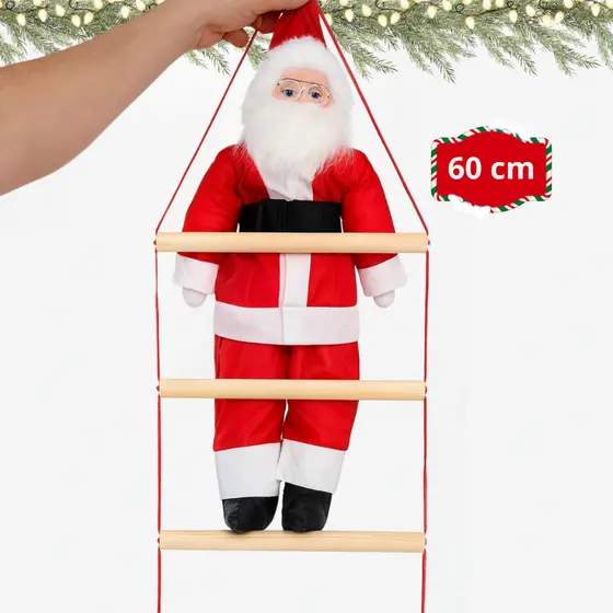 Enfeite Papai Noel 60 cm Escada Varanda Escalador Decoração Natalina Subindo Janela Grande Árvore Natal