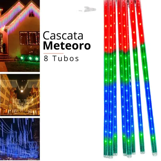 Cascata Meteoro Colorido Pisca Pisca Bivolt Natal Luzes Led Rgb Cascata Chuva De Prata LED 8 Tubos Luzes Natalinas