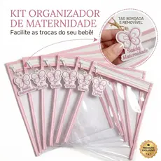 Kit 6 Saquinhos Maternidade com Zíper e Tag Bordada – Organizador Roupas Bebê e Mamãe 26x31cm