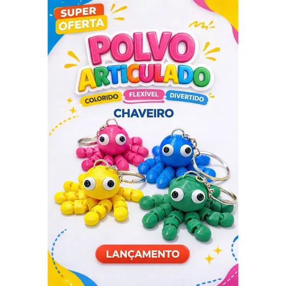 CHAVEIRO POLVO ARTICULADO COLORIDO FLEXÍVEL FIDGET ANTI ESTRESSE