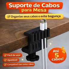 Organizador de Cabos para Mesa- Suporte Porta Cabos Ajustável - Organizador de Fios USB e Carregador