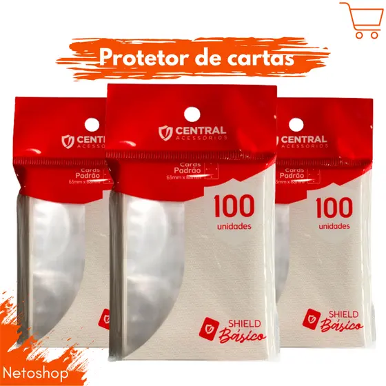 Protetor de Cartas Sleeve Central Shield 63 x 88mm Padrão Básico Transparente Pokémon Magic TCG