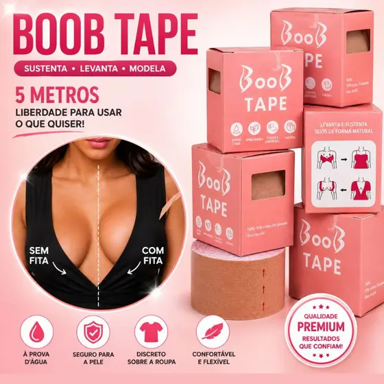 Sutiã Rolo Adesivo Levanta Peito Fita Boob Tape Invisivel Para Levantar Os Seios Mama 5cmx5m