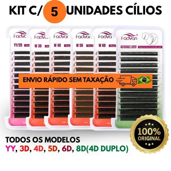 Kit 5 Unidades Cílios Fadvan Escolha: Y, 3D, 4D, 5D, 6D, 8D(4D DUPLO) Volume Brasileiro Egipcio 0.07
