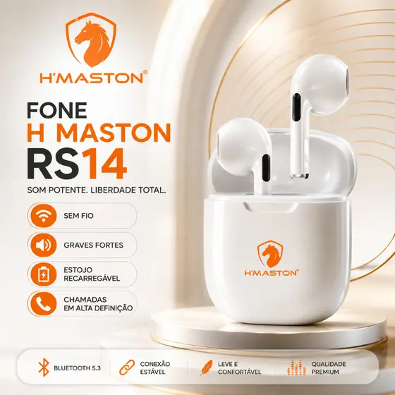 Fone H Maston RS14 Bluetooth Sem Fio Graves Fortes Áudio Potente Bateria Longa Multicores