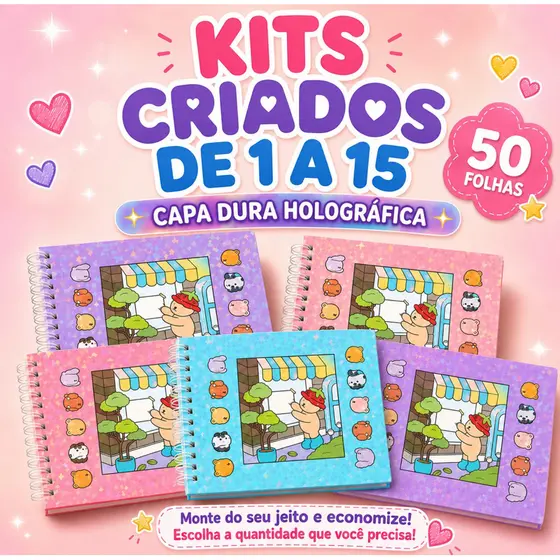 Livro de Colorir Infantil com Capa Dura Holográfica 50 Folhas + Folha de Acetato Protetora