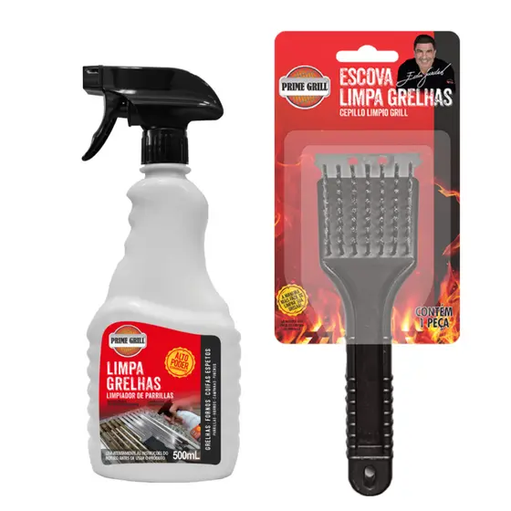 Limpa Grelhas Chapas Fogões Desengordura 500ML da Prime Grill ou Kit com Escova (ESCOLHA)