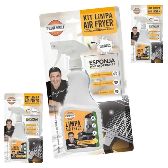 Limpa Air Fryer Desengordurante Cítrico da PRIME GRILL 500ML ou Kit com esponja - (ESCOLHA)