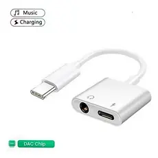 Adaptador de áudio compatível  com Samsung Tipo C/ P2  e Tipo C Dual Com Carregamento turbo + Sistema DAC