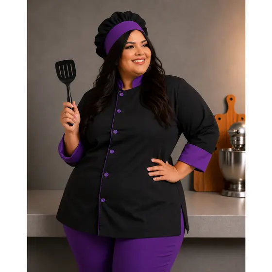 Dolmã Jaleco Chef Cozinha Oxford Manga 3/8 Gola Colorida Botão Pressão Nome Bordado Personalizada Gastronomia Dolma Doma