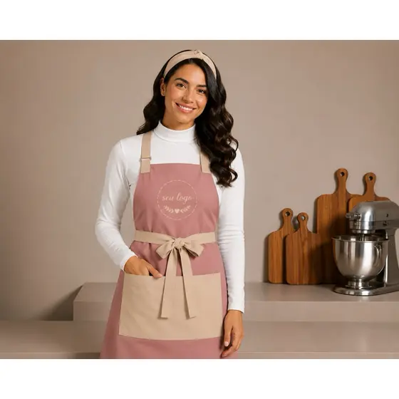 Kit Avental + Faixa de Cabelo Oxford Bicolor Nome Logo Bordado Cozinha Confeitaria Estética Unissex Personalizado Restau