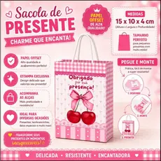 Sacola Lembrancinha Cereja Rosa | Sacolinha Personalizada para Festa | Pegue e Monte