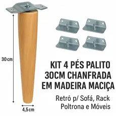 Kit Pés Palito 30cm Madeira Maciça + Chapinhas Metálicas | Ideal para Reforma de Móveis