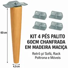 🎉Kit Completo 4 Pés Palito 60 cm em Madeira Maciça + Chapinhas Metálicas + 16 Parafusos para Fixação