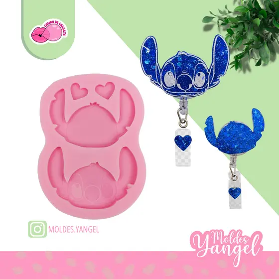 Molde de Silicone com Duas Cabeças do Stitch Resina Epóxi - Ideal para Porta-Crachá