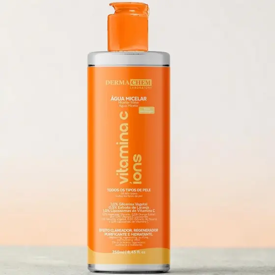 Dermachem Água Micelar Vitamina C 250ml – Limpeza, Hidratação e Iluminação da Pele