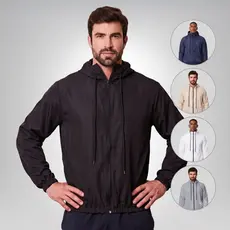 Jaqueta Corta Vento Masculino Impermeável Liso com Bolso Interno e Capuz