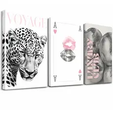 Kit 3 quadros decorativos onça black carta baralho luxury club bolas brilhantes elegante