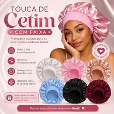 Touca de Cetim Anti Frizz com Faixa Larga para Dormir Banho Cozinha Proteção Capilar