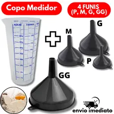 Funis de Plástico (P, M, G e GG) Cor Sortida + Copo Medidor com Bico Dosador