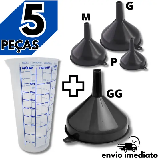 Copo Medidor 500ml com Bico Dosador + Funil de Plástico P M G e GG Cor Sortida