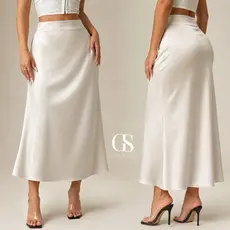 Saia Midi Cetim Longa Elegante Feminina Luxo Festa Brilhosa Cintura Alta Moda 2026