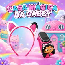 Kit Casa Mágica Da Gabby Relógio Digital LED + Tiara Orelha Gatinha Infantil