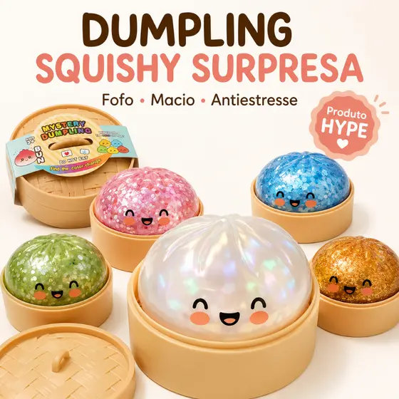 Squishy Bolinho Baozi Glitter Caixa Misteriosa Brinquedo Antiestresse Sensorial Kawaii Presente Criativo Fidget