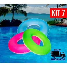 Kit 7 Bóia Inflável Circular Neon Redonda de Piscina 76cm para Criança e Adulto