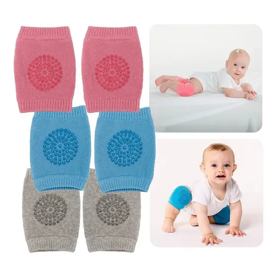 Joelheira Infantil Antiderrapante Para Bebê Engatinhar Buba Proteção Cuidado Azul Rosa Cinza