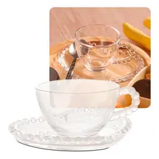 Conjunto 4 Xícaras De Chá Café Com Pires Cristal De Chumbo Rojemac Wolf decoração luxo peças em cristal
