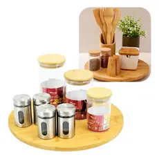 Bandeja Bambu Giratoria Petiscos Redonda Centro Mesa 36cm Decoração Mesa Giratorio 360