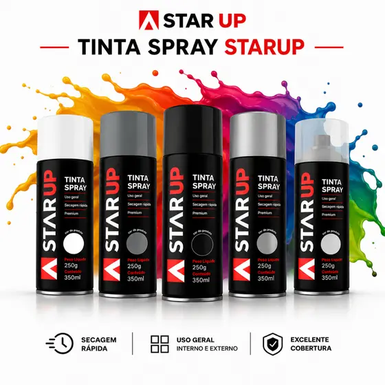 Tinta Spray StarUp Importada 350ml Multiuso – Madeira, Metal, Plástico e Automotivo