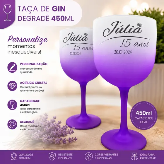 Kit 30 Taças de GIN degradê 450ml - Personalizadas