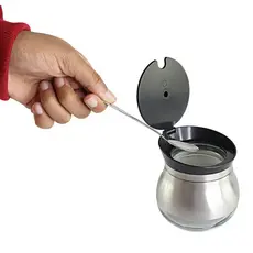 Açucareiro Elegante Inox e Vidro 250ml - Praticidade Total!