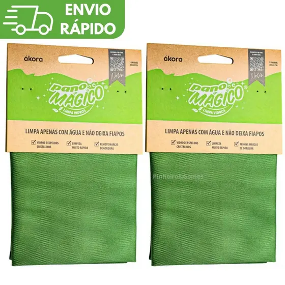KIT 2 PANOS MÁGICOS LIMPA VIDROS ÁKORA ORIGINAL – POLIÉSTER E POLIAMIDA (LIMPEZA FÁCIL COM ÁGUA!)