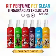 Pet Clean Kit 6 Perfumes 60ml cada Fragrâncias Diferentes para Cães e Gatos