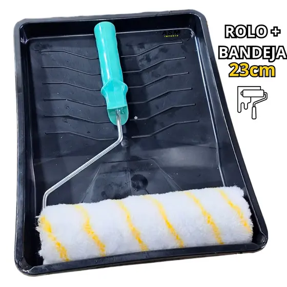Conjunto De Pintura Rolo Lã 23cm + Suporte de rolo e Bandeja Grande 37cm P Pintor