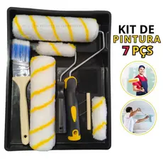 Kit Pintura De Parede Rolo Lã Com rolos E Pincel + bandeja C/ 7 Peças