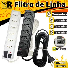 FILTRO DE LINHA RÉGUA DE TOMADAS 6, 5, 4 e 3 tomadas tripolar 10 Amperes com fusível
