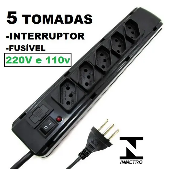 Filtro de tomadas ou filtro de linha com 5 tomadas para energia proteção de eletrodomésticos anti curto fabuloso