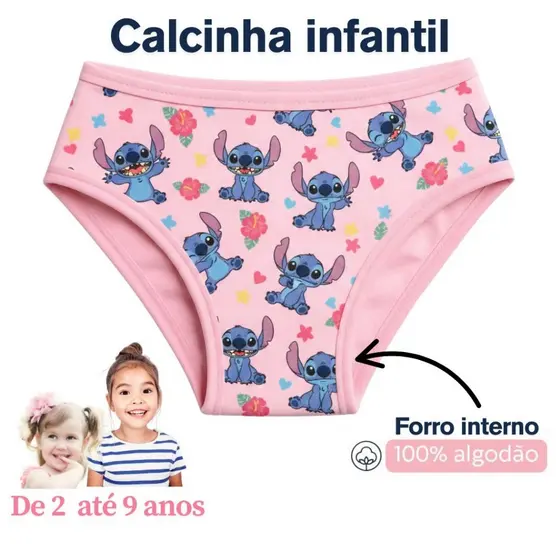 Kit 10 e 5 Calcinhas Tanga Infantil Estampadas Com Viés Colorido Delicada Confortável