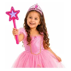 Varinha Mágica Princesa Infantil Estrela com Luz e Som Brinquedo de Fada para Menina Fantasia Presente